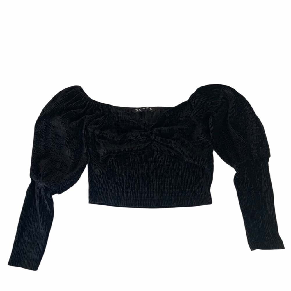 Zara Womens Size S Black Textured Velvet Crop Top